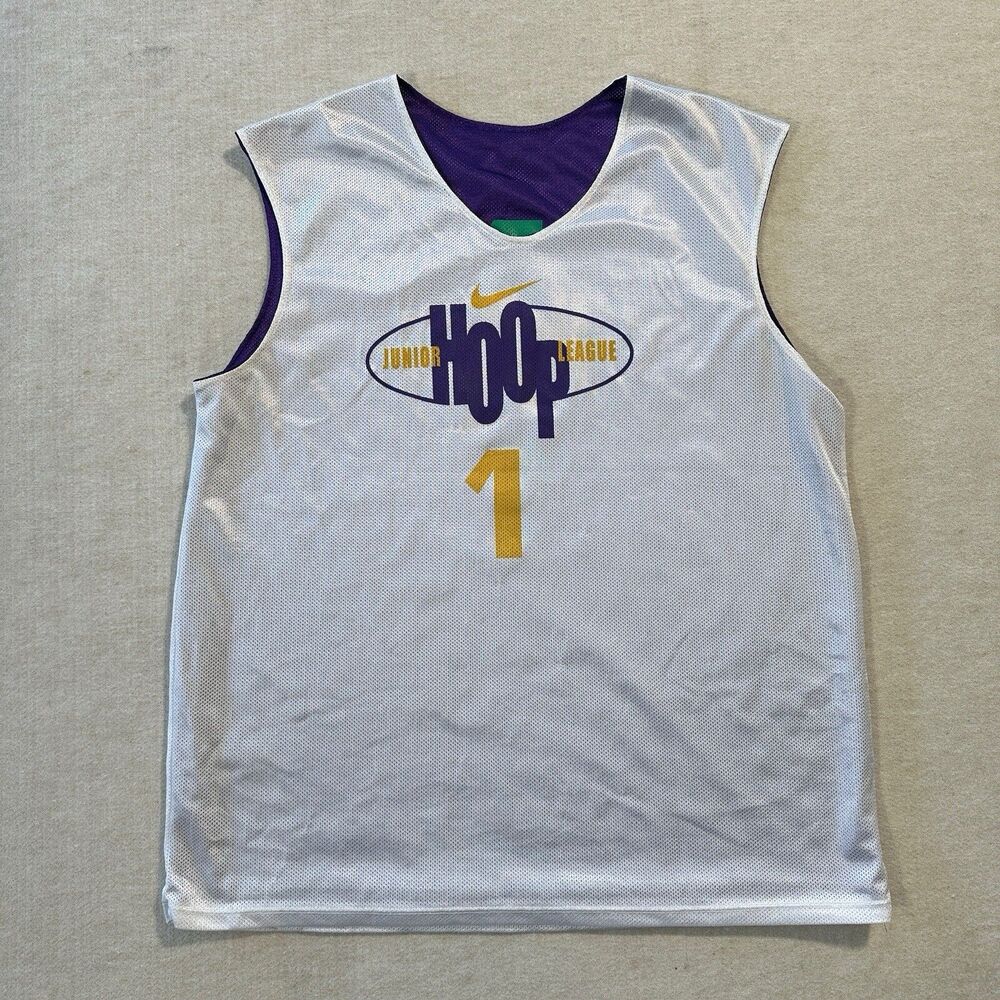 Nike Junior Hoop League Reversible Basketball Jersey Xl White Purple #1 Practice View 4
